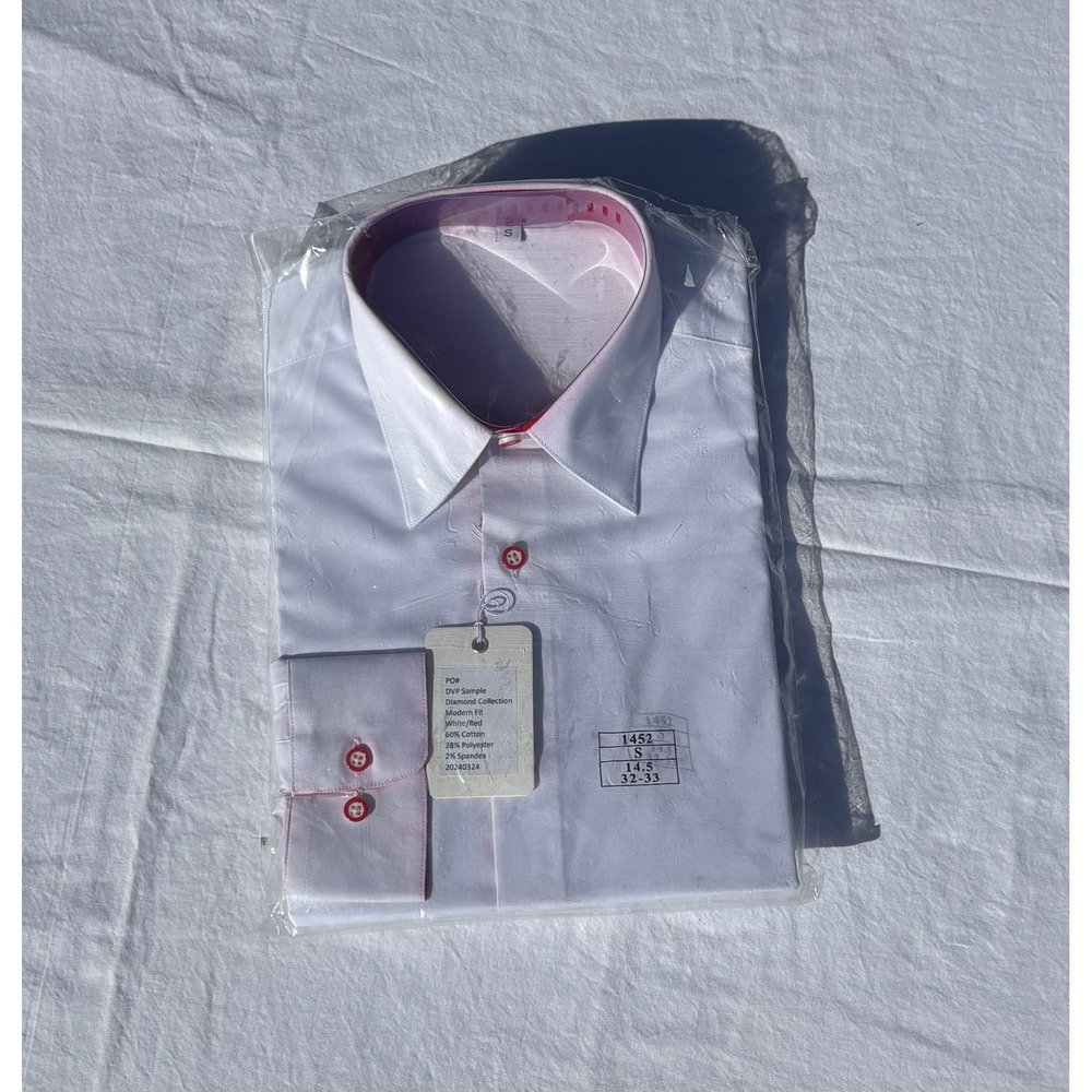 Men's Diamond Collection Modern Fit White Red Dress Shirt Size S 14.5 32 33
